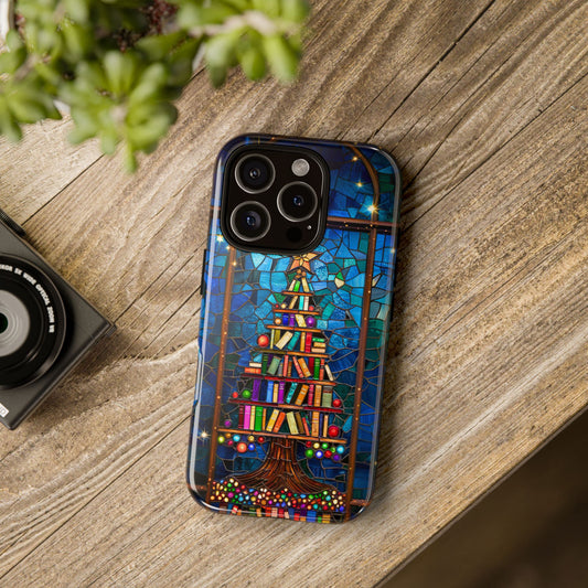Bookish Christmas Bookshelf Phone Case, Xmas Library Bookcase, Librarian Xmas iPhone 16 15 14 11, Ss S23 S22, Christmas Book,Book Lover Gift