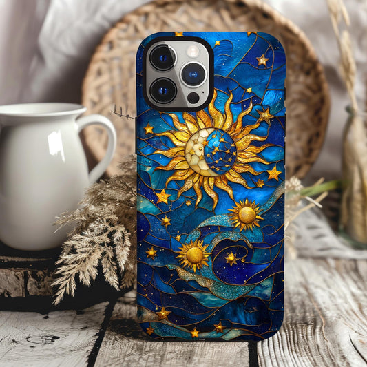 Celestial Stained Glass Moon and Stars Phone Case 3D Starry Night Sky Case iPhone 15 14 13 12 11 Pro Max Samsung Galaxy S22 S23 S24 Ultra