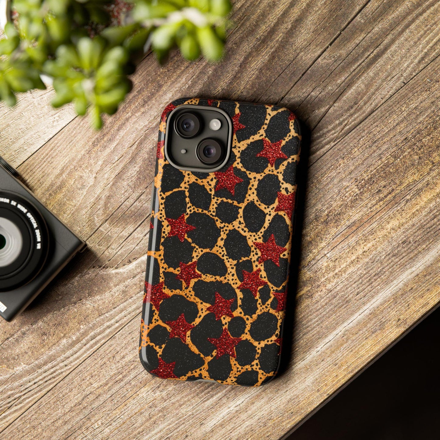 Red Star and Cheetah Print Phone Case iPhone 15 14 13 12 11 pro max, Samsung Galaxy S22 S23 S24 Ultra Leopard Print Phone Case Red Stars