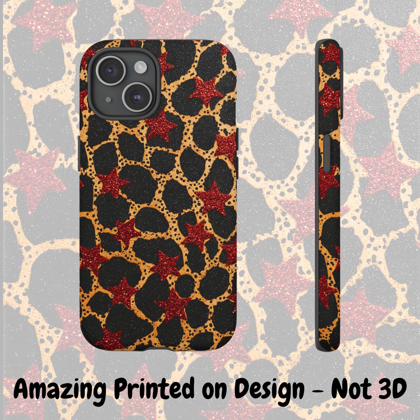 Red Star and Cheetah Print Phone Case iPhone 15 14 13 12 11 pro max, Samsung Galaxy S22 S23 S24 Ultra Leopard Print Phone Case Red Stars