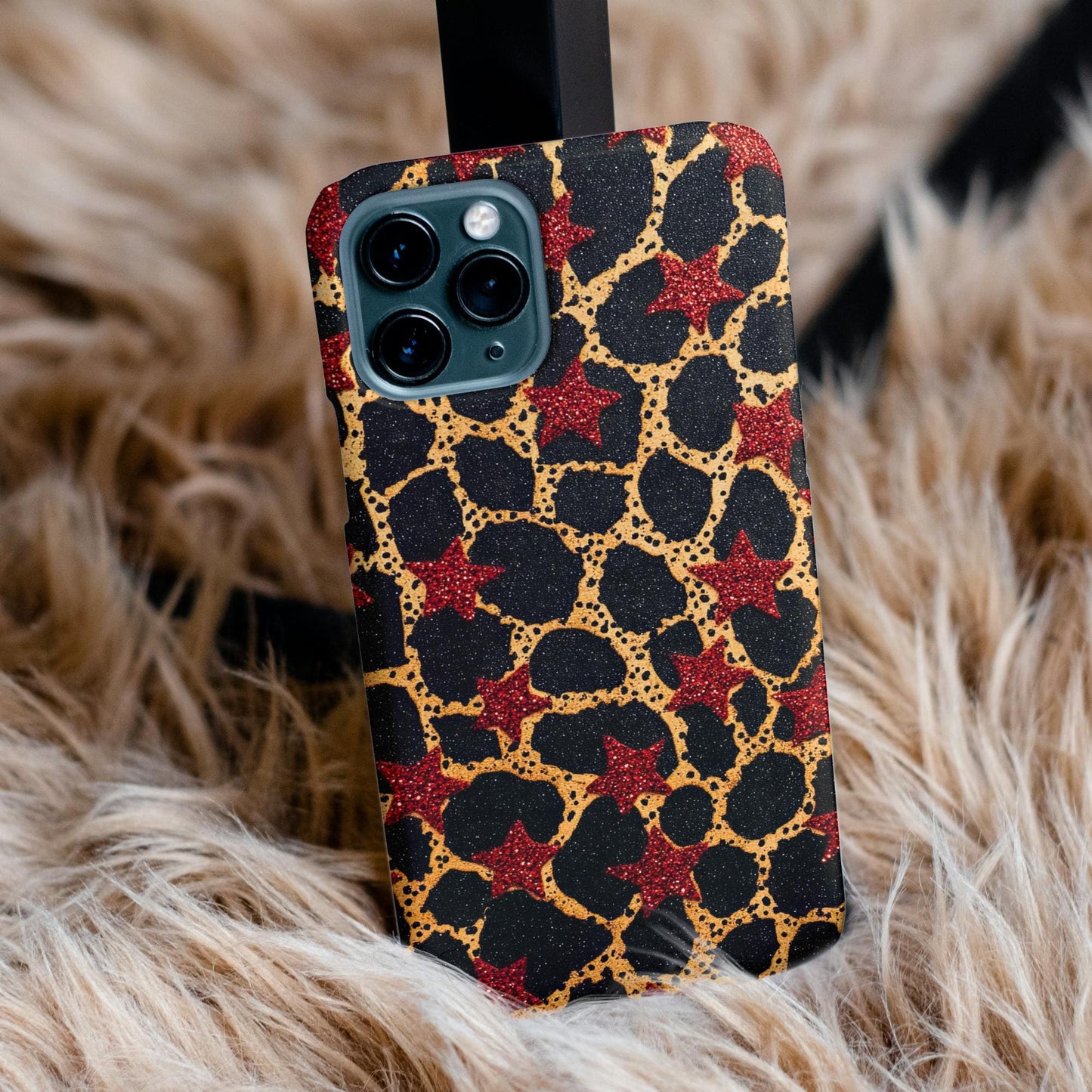 Red Star and Cheetah Print Phone Case iPhone 15 14 13 12 11 pro max, Samsung Galaxy S22 S23 S24 Ultra Leopard Print Phone Case Red Stars