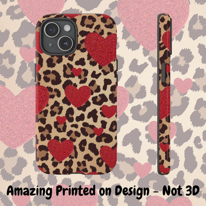 Red Heart and Cheetah Print Phone Case iPhone 15 14 13 12 11 pro max, Samsung Galaxy S22 S23 S24 Leopard Print Phone Case Red Hearts