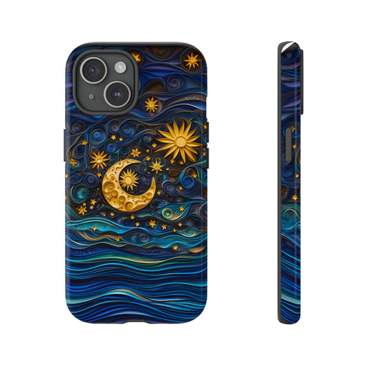 Celestial Stained Glass Moon and Stars Phone Case 3D Starry Night Sky Case iPhone 15 14 13 12 11 Pro Max Samsung Galaxy S22 S23 S24 Ultra
