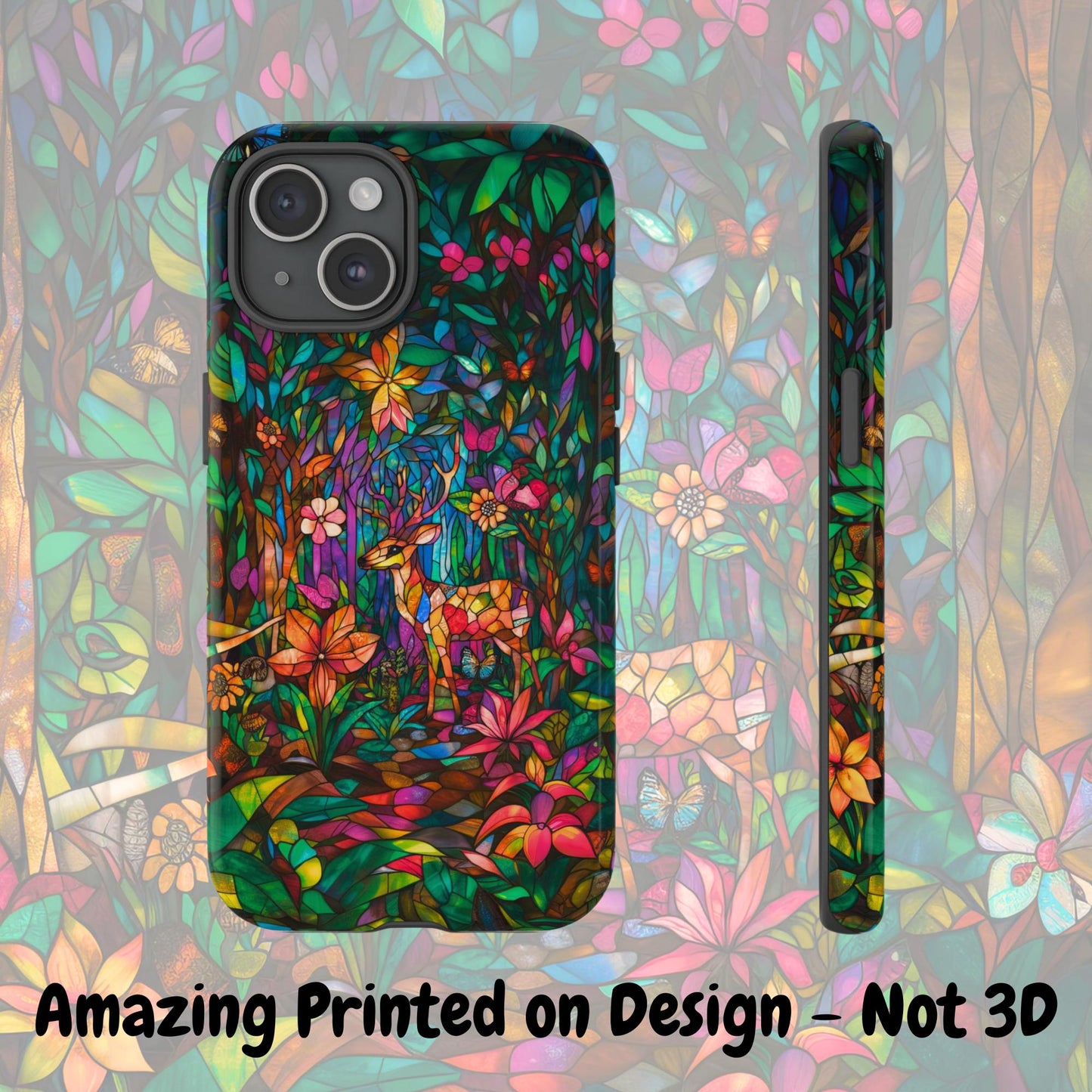 Stained Glass Phone Case Look iPhone 15 14 13 12 11 pro max, Samsung Galaxy S22 S23 S24 Ultra Google Pixel 6 7 8 pro Woodland Phone Case