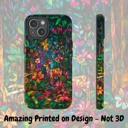 Stained Glass Phone Case Look iPhone 15 14 13 12 11 pro max, Samsung Galaxy S22 S23 S24 Ultra Google Pixel 6 7 8 pro Woodland Phone Case