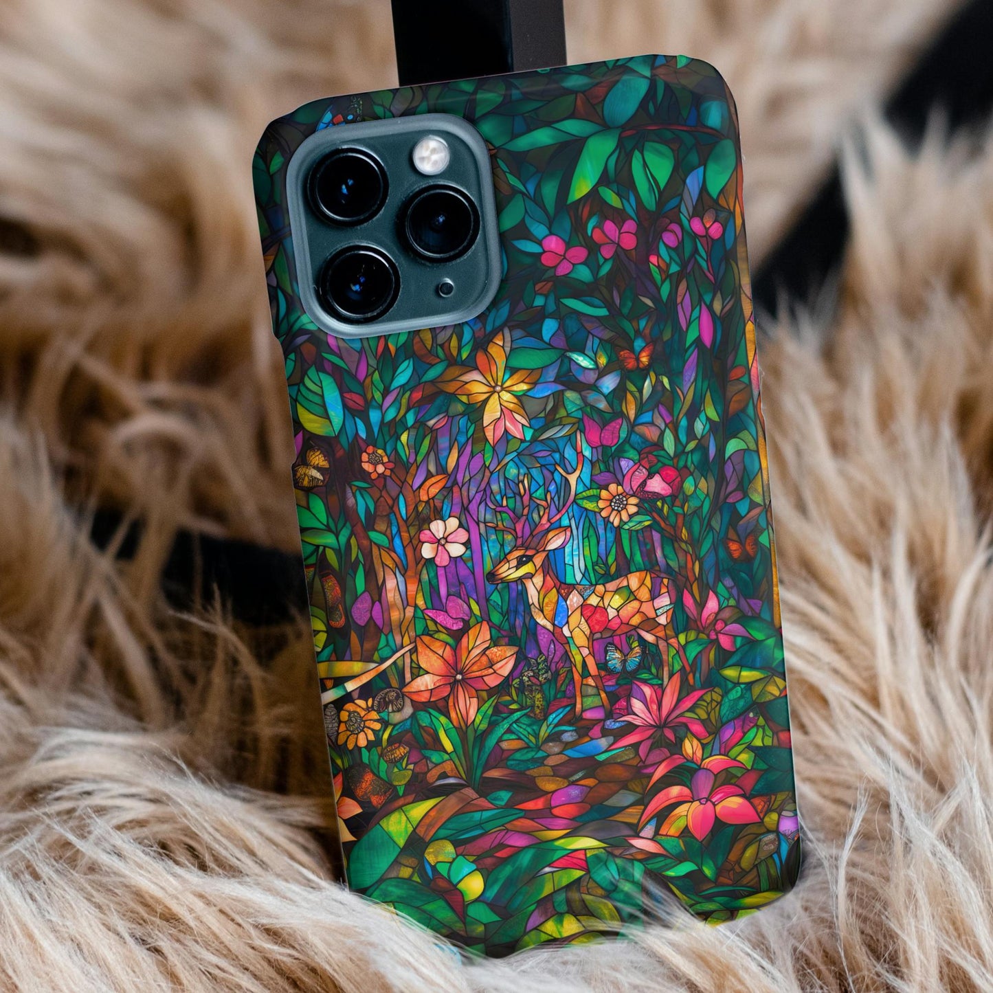 Stained Glass Phone Case Look iPhone 15 14 13 12 11 pro max, Samsung Galaxy S22 S23 S24 Ultra Google Pixel 6 7 8 pro Woodland Phone Case