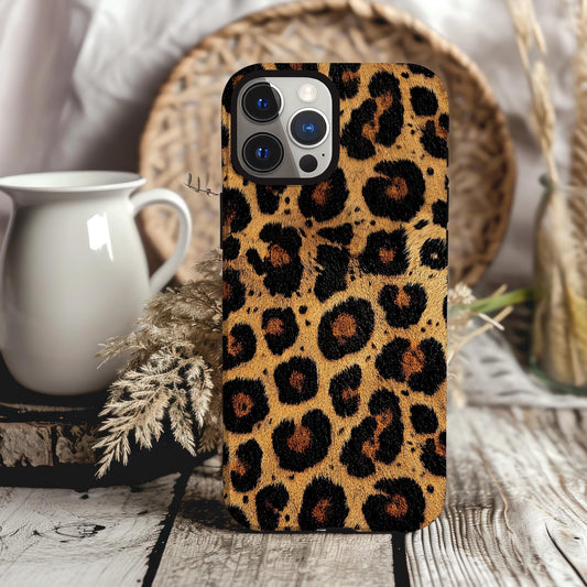 3D Leopard Phone Case Look iPhone 15 14 13 12 11 pro max, Samsung Galaxy S22 S23 S24 Ultra Animal Print Phone Case Faux Leopard Phone Case
