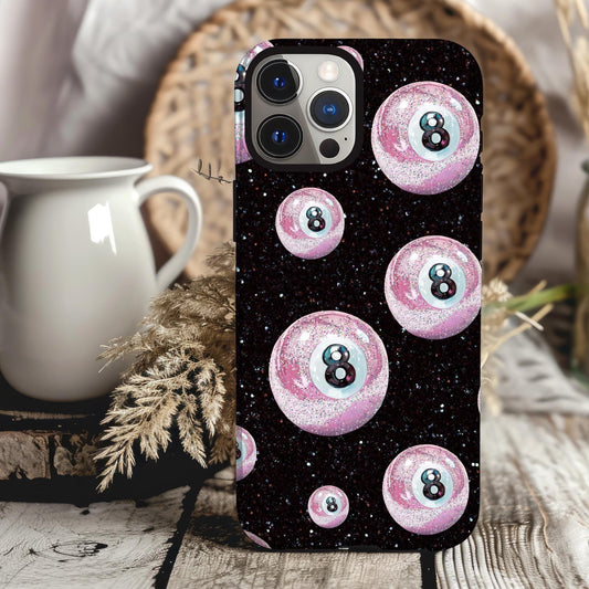 Pink 8 Ball Phone Case Eight ball Handpainted iPhone 16 15 14 13 12 11 Pro Max Galaxy S24 S23 S22 S21 Ultra Cool Girl Phone Case Glitter