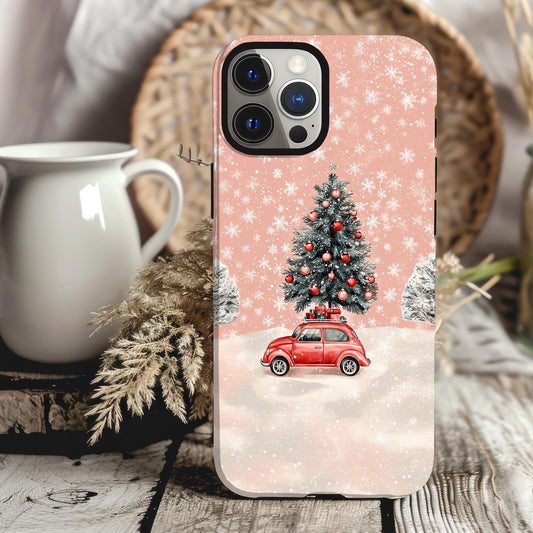 Christmas Tree Phone Case Winter Forest Cover Christmas Gift for Galaxy S 24 23 22 21 iPhone 16 15 14 13 12 11 Pink Christmas Phone Cover