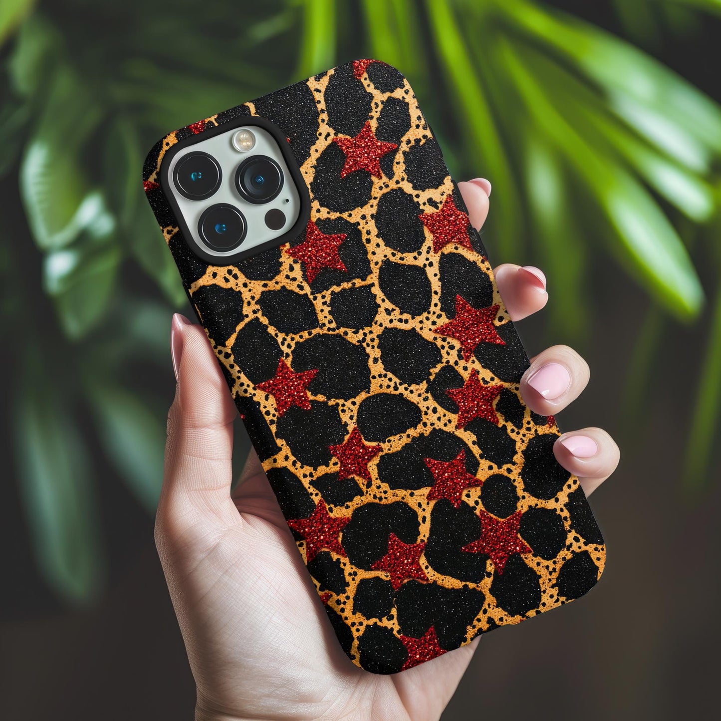 Red Star and Cheetah Print Phone Case iPhone 15 14 13 12 11 pro max, Samsung Galaxy S22 S23 S24 Ultra Leopard Print Phone Case Red Stars
