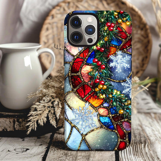 Christmas Phone Case Christmas Tree Decoration Faux Stain Glass Phone Case iPhone 15 14 13 12 11 pro max Samsung Galaxy S22 S23 S24 Ultra