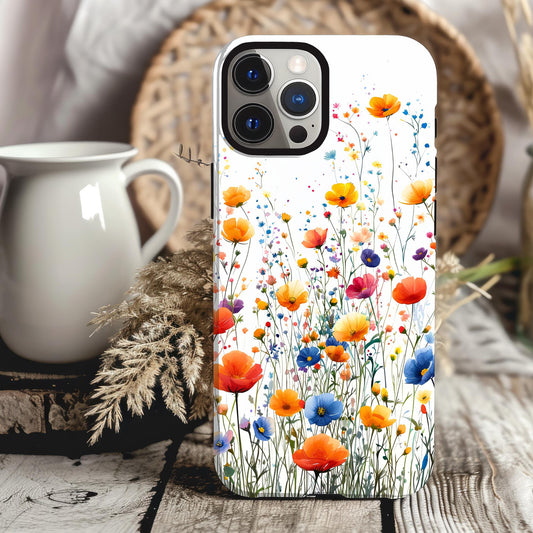 Aesthetic Sunflowers & Wild Flower Phone Case For iPhone 16 15 14 13 Pro Max 12 Mini XR 7 8 Galaxy S24 S23 S22 Watercolor Floral Phone Case